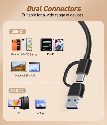 7-in-1 Smart Card Reader with USB-C & USB-A - Military CAC & PIV Card Reader, SIM Card Adapter, SD/TF/Memory Stick Pro Duo/M2/MMC Memory Card Reader for Windows, Mac, Linux – Plug and Play