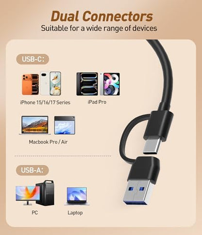 7-in-1 Smart Card Reader with USB-C & USB-A - Military CAC & PIV Card Reader, SIM Card Adapter, SD/TF/Memory Stick Pro Duo/M2/MMC Memory Card Reader for Windows, Mac, Linux – Plug and Play