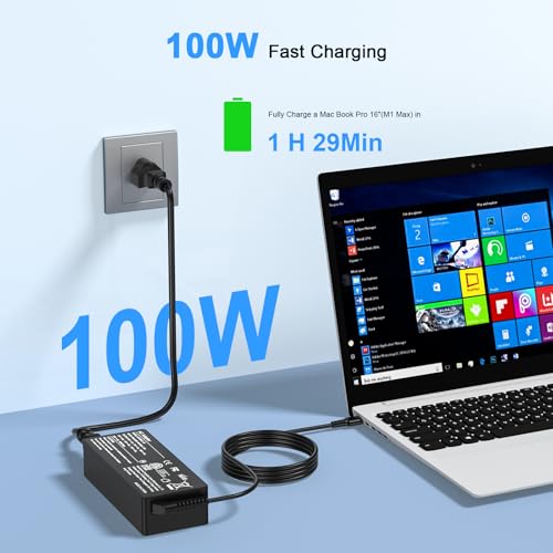 100W USB C Fast Charger Power Adapter Compatible with Lenovo Thinkpad,MacBook Pro/Air, iPad Pro,HP,Dell,Asus All USB-C Device