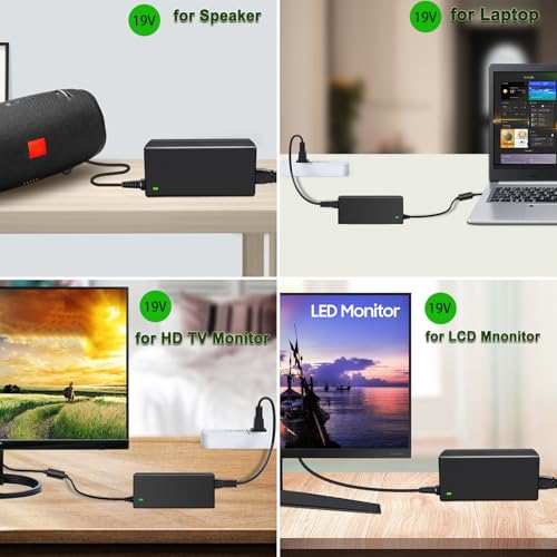 19V DC Power Supply, 19V 3.42A Laptop Charger, LCD Monitor Power Cord. | 19Volt Adapter with 10 Tips, fit for 19 Volt Acer Asus Lenovo Gateway Toshiba Laptop, 19Vdc Samsung LG TV Monitor.