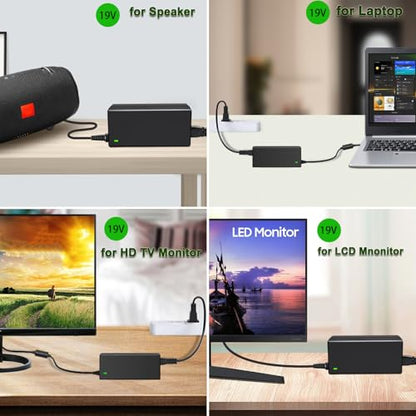 19V DC Power Supply, 19V 3.42A Laptop Charger, LCD Monitor Power Cord. | 19Volt Adapter with 10 Tips, fit for 19 Volt Acer Asus Lenovo Gateway Toshiba Laptop, 19Vdc Samsung LG TV Monitor.