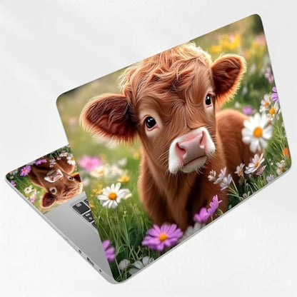 Highland Cow in Spring Field Universal Laptop Skin Sticker 3PCS, Protective Decal Trim-to-Fit 11.6" 13.3" 14" 15.6" Laptop Vinyl Cover, Removable Anti-Scratch Computer Decal Protector - color: Highland Cow In Spring Field