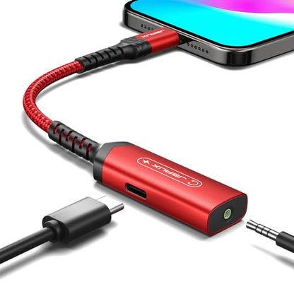 JSAUX USB C to 3.5mm Headphone and Charger Adapter,2-in-1 AUX Mic Jack with PD 60W Fast Charging Compatible with iPhone 15 Pro Max/15 Pro/15, Galaxy S24/S24+/S24 Ultra/S23/S22/S21,iPad Pro-Red - color: Red
