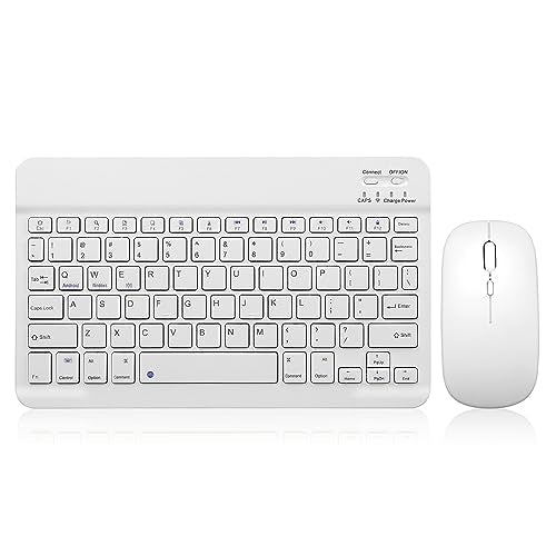 Bluetooth Keyboard and Mouse Combo Rechargeable Portable Wireless Keyboard Mouse Set for Apple iPad iPhone iOS 13 and Above Samsung Tablet Phone Smartphone Android Windows (10 inch White) - color: white