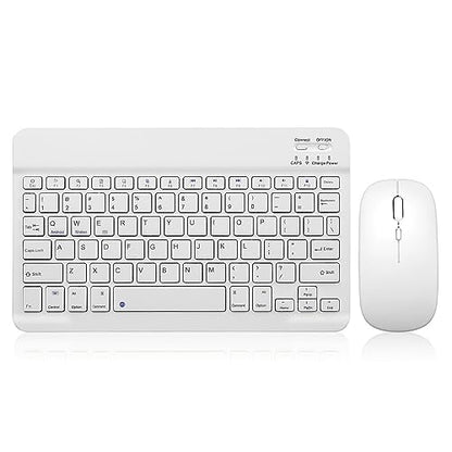 Bluetooth Keyboard and Mouse Combo Rechargeable Portable Wireless Keyboard Mouse Set for Apple iPad iPhone iOS 13 and Above Samsung Tablet Phone Smartphone Android Windows (10 inch White) - color: white