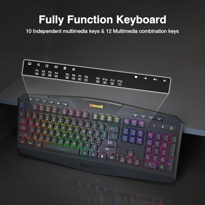 Redragon K503 Wireless Gaming Keyboard, 3-Mode (2.4G/BT/USB), RGB LED Backlit, Multimedia Keys, Fully Programmable Silent Membrane Keyboard with Wrist Rest for Windows PC Games (Black) - color: Blue-Black