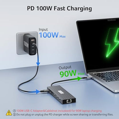 Acer Docking Station 3 Monitors with 3 HDMI, 13-in-1 USB C Hub for Laptop with 4K@60Hz HDMI, 1 Gbps Ethernet, 10Gbps Data, 100W PD, SD/TF, Laptop Dock for Acer, XPS, Spectre, Surface, Mac