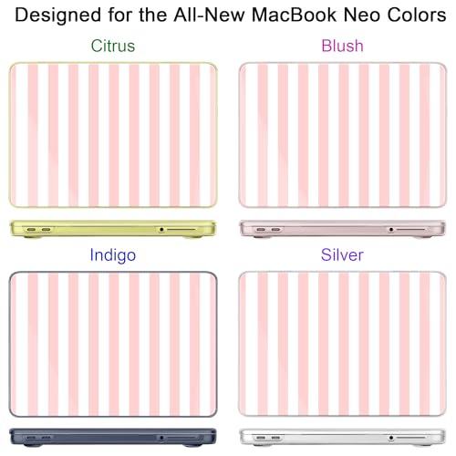 Batianda Case for MacBook Neo 13 Inch 2026 Model A3404, Pink Stripe | 4-in-1 Laptop Accessories Bundle with Pink Stripe Design, Ultra Slim Hard Shell for Girls, Students and Preppy Style Users - color: Pink Stripes