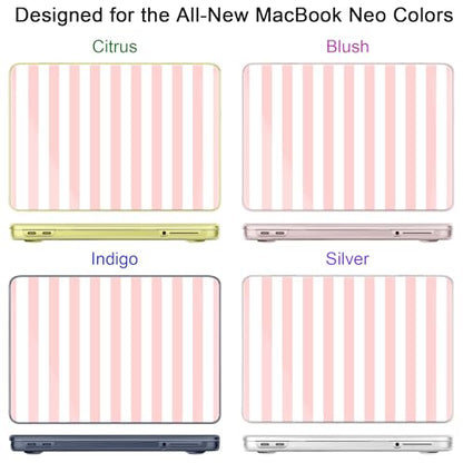 Batianda Case for MacBook Neo 13 Inch 2026 Model A3404, Pink Stripe | 4-in-1 Laptop Accessories Bundle with Pink Stripe Design, Ultra Slim Hard Shell for Girls, Students and Preppy Style Users - color: Pink Stripes