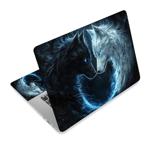 Universal Laptop Skin Sticker Decal,15.6 Inch Laptop Vinyl Cover for 13" 14" 15.6" Laptop,Scratch-Resistant Waterproof Protector Wrap,Reusable with Wrist Pads,Wolf Pair - color: Wolf Pair