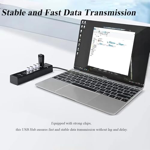 SuperSpeed USB 3.0 Hub 7-Port, Multiple Port USB Hub with Indictor Light, High Speed Data Transfer & Sync, Compatible with Mouse, Keyboard, Printer, Windows, MacOS, Linux