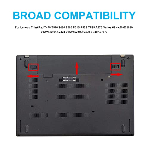 01AV423 Laptop Battery Replacement for 11.4V 24WH Lenovo ThinkPad T570 T580 T470 T480 A475 A485 P51S P52S TP25 01AV452 01AV422 01AV424 01AV490 4X50M08810 SB10K97579 SB10K97580 SB10K97581 SB10K97597 - size: 8.19x2.13x0.35inch 01AV423