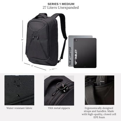 Knack Series 1 Laptop Backpack Fits up to 15 Inch - Knack Bags Carry-On Backpack, TSA Approved, Expandable Travel Backpacks With 3 Day Outfit Capacity (Stealth Black, Medium) - color: Black, size: Medium