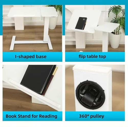 Foldable Bedside Table, Height Adjustable Overbed Bedside Desk Mobile Rolling Laptop Stand Tilting Sofa Side Table with Wheels, Folding Tray Tables for Laptop Bed Couch, Gift for Family, White - color: White