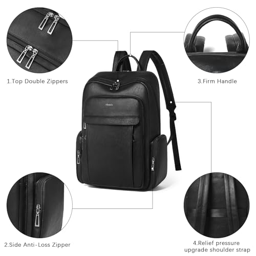 17 inch Laptop Backpack for Women, Leather Computer Backpack Purse - color: Two-tone Black