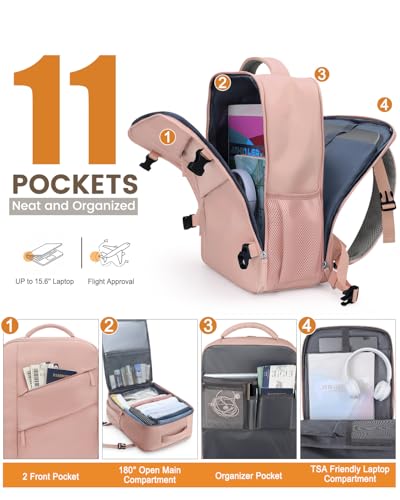 Capolo Travel Laptop Backpack Women Men Personal Item Weekender Travel Bag | 22L Flight Approved,Waterproof Overnight Bag,College Bookbag,Work,1-2 Day Travel,Fits 15.6" Laptop (Small,Pink) - color: Pink, size: Small