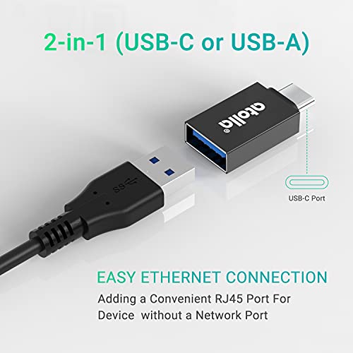 USB C to Ethernet Adapter 3-Port USB 3.0 Hub - 1000Mbps Gigabit RJ45 LAN Port, Driver-Free Aluminum Heat Dissipation for MacBook Pro/Dell XPS/Surface Laptop