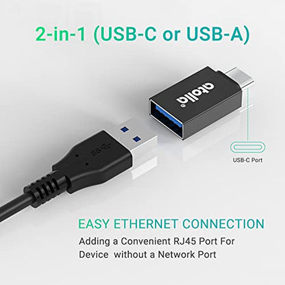USB C to Ethernet Adapter 3-Port USB 3.0 Hub - 1000Mbps Gigabit RJ45 LAN Port, Driver-Free Aluminum Heat Dissipation for MacBook Pro/Dell XPS/Surface Laptop
