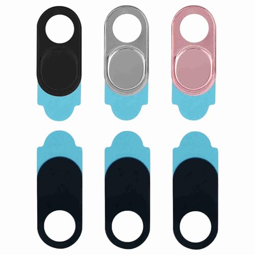 3Pcs Metal Webcam Cover, Privacy Protection Camera Lens Cover Sticker, with Easy Slide Open Close Design, for Laptop Smartphone Tablet PC Desktop (Silver Black Pink Mixed Color) - color: Silver black pink mixed color