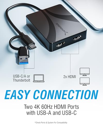 SABRENT USB C Dual HDMI Adapter 4K 60Hz, DisplayLink Dual Monitor Adapter, USB C & USB A, Mac M1 M2 M3, Windows macOS Linux (DA-CA2H) - style: Type C/A Dual HDMI