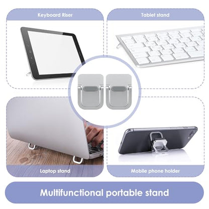 Giantree 2 Pcs Mini Portable Foldable Keyboard Stand for Desk, Invisible Laptop Stand, Self-Adhesive Keyboard Riser Feet for Most Keyboards (Silver), 10.24x4.72 inch