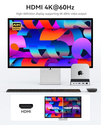 ORICO MiniDock Stand Compatibility with Mac mini M4, 10-in-1 Aluminum Hub with M.2 SSD Enclosure, 10Gbps USB-C & USB-A,5Gbps 4K HDMI, Gigabit Ethernet, SD/TF Card Readers,Type-C(PD3.0)