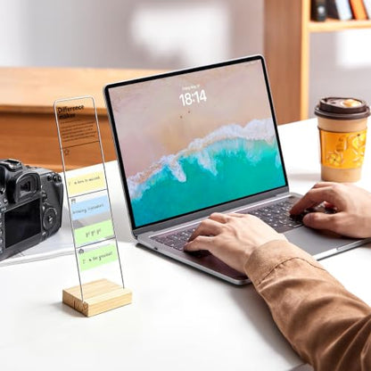 Monitor Memo Board with Removable Wooden Base Acrylic Portable Sticky Note Holder, Difference Maker Acrylic Message Board Sign Office Desk Desk Set Sticky Notes 100 Sheets - color: Difference