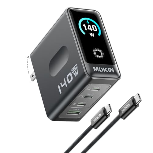 Laptop Charger, GaN 140W USB C Charger PD3.1 PPS 4-Port Multi-Device Fast Charging, USB C Power Adapter, Intuitive Touch Screen, for MacBook Pro/Air, iPhone 17/16 Series