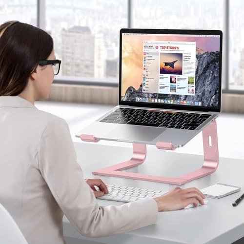 OMOTON Laptop Stand, Detachable Mount for MacBook Air/Pro Dell HP Rose Gold | 11-17" Laptop Holder for Desk, Notebook Computer Mount, Lightweight Cooling for Desk, Ergonomic Home Office - color: Rosegold