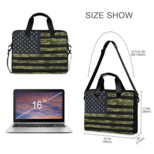 American Flag with Camouflage Grunge Laptop Bag Case 13 14 15.6 inch Laptop Messenger Bag Crossbody Briefcase for Men Women with Shoulder Strap Handle - color: Multi03
