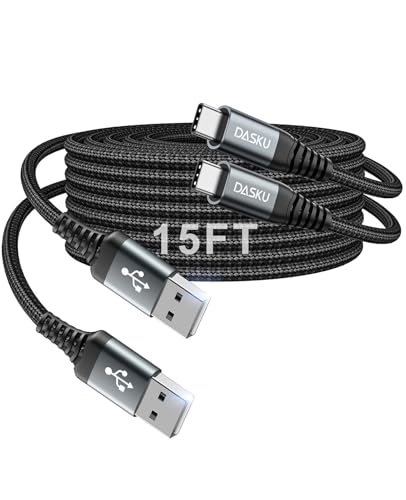 Extra Long USB C Cable Fast Charging, [15ft/2Pack] 3A USB to USB Type C | Cable 15 Feet, iPhone 17 16 15 Charger Cord Durable Nylon for iPad 10, Galaxy S25 S24 S23 S22 Plus Ultra, Pixel 9 8 and more - color: Black, size: 15FT 2Pack, style: USB A to USB C