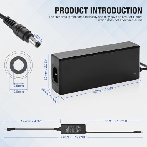 Facmogu 12V 8A AC to DC Converter Power Adapter, 96W AC 100-240V to DC 12V Transformer Desktop Regulated Power Supply, 3 Pin 6.7ft Switching Power Cord for LED Strip Light 5.5mm x2.5mm & 2.1mm Plug - size: 12V 8A (2 Prong Plug)