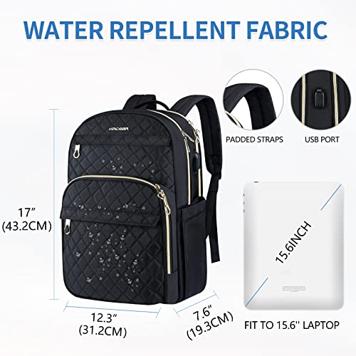 KROSER Laptop Backpack 15.6 Inch Stylish Daypack with USB Charging Port, Water-repellent Nylon Backpack Backpack for Travel/Business/Women/Black | Water-repellent fabric, multi-compartment,adjustable padded shoulder straps and luggage strap-Black - color:
