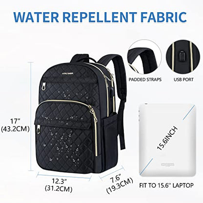 KROSER Laptop Backpack 15.6 Inch Stylish Daypack with USB Charging Port, Water-repellent Nylon Backpack Backpack for Travel/Business/Women/Black | Water-repellent fabric, multi-compartment,adjustable padded shoulder straps and luggage strap-Black - color: