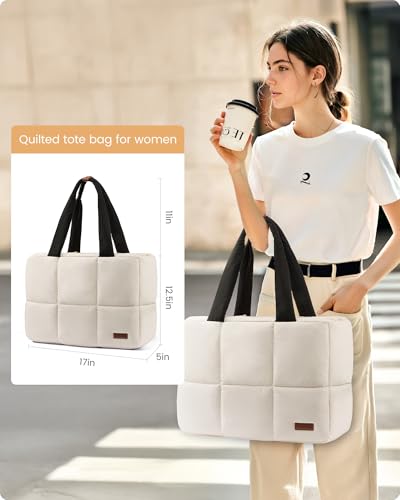 LOVEVOOK 15.6 inch Laptop Bag for Women，Briefcase Computer Bag Puffer Tote - color: White