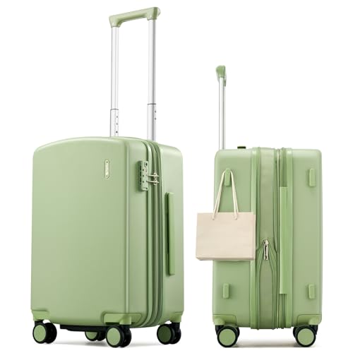 Hanke 20 Inch Expandable Carry On Luggage, Hard Shell with Side Hook | PC Hard Shell, Overhead Bin, Expandable Up to 15%, 8 Spinner Wheels, TSA Lock, Lightweight, Weekend Getaway - color: Bamboo Green, size: 20 Inch EXT
