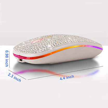 Bluetooth Mouse,Bling Dazzling 2.4GHz Rechargeable Wireless Mouse Slim Mouse with USB Receiver, Compatible with Notebook, PC, Laptop, Computer, MacBook,Great Present idea for Her (White) - color: White