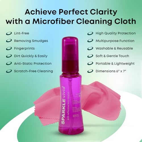 Sparkle Vivid Anti-Reflective Safe Lens Cleaner Spray Kit - (2) 2oz Glasses Cleaner Spray & (2) Microfiber Cloth for Eyeglasses, Sunglasses, Lenses, Screens and Camera Cleaning Kit (4 Piece Set) - style: Purple | 2x2oz Lens Spray + 2 Microfiber Cloth