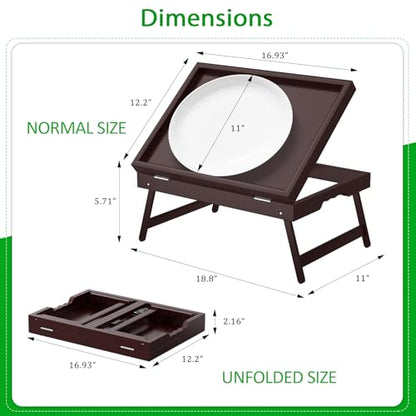Bamboo Bed Tray Table with Foldable Legs & Ergonomic Handle, 17x12in Breakfast Tray for Eating, Laptop Desk, Sofa Snacking, Non-Slip Surface (Mahogany) - color: Mahogany