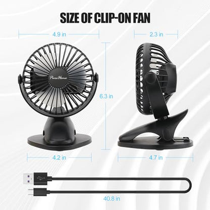 Portable Clip Fan Battery Operated,3 Speeds USB Rechargeable Mini Table Fan with Strong Airflow,360°Rotation Ultra Quiet Personal Desk Fan for Home Office Bedroom Dorm Stroller Camping(Black) - color: Black