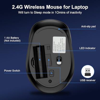 Wireless Mouse for Laptop,2.4GHz Computer Mouse with USB A Receiver,4 Buttons Bluetooth Mice Gaming Mice Silent Ergonomic Cordless 1200/1600/2400 DPI for Chromebook PC Laptop MacBook iPad Windows Dell