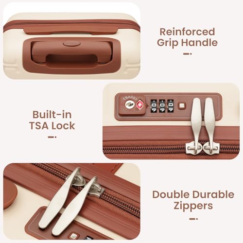 YAMTION Luggage Sets 6 Piece,Hardside 20In Suitcase with Spinner Wheels,TSA Lock,Carry On Suitcase Travel Essentials for Personal Items - color: A-Beige