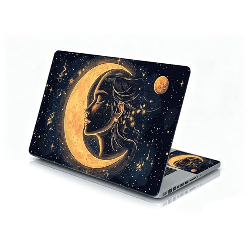 Universal Laptop Skin Sticker Decal, 12"-15.6" Aesthetic Vinyl Wrap, Moon Goddess Face Music Notes Waterproof Notebook Cover Art Protector for MacBook HP Dell Lenovo, Fits 13" 14" 15" 15.6" - color: Moon Goddess Face Music Notes