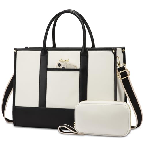 LOVEVOOK Laptop Tote Bags for Women Work Bag 15.6 inch Large Professional Teacher Purse Lightweight Computer Bag Briefcase Business Office, Beige-black - color: Beige-black, size: 15.6inch