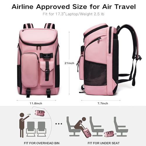 Carry on Travel Backpack for Men Women,30L Multi-Pocket 17.3inch Laptop Backpack, Sports Gym Tennis Badminton Backpack with Shoe Compartment-Pink - color: Pink-30l