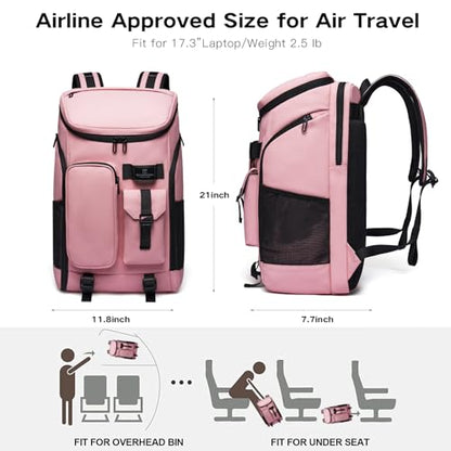 Carry on Travel Backpack for Men Women,30L Multi-Pocket 17.3inch Laptop Backpack, Sports Gym Tennis Badminton Backpack with Shoe Compartment-Pink - color: Pink-30l