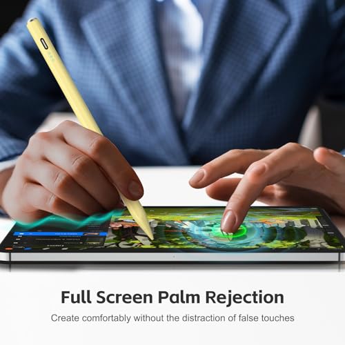 Stylus Pen for iPad 2026-2018 with 13mins Fast Charge,Tilt Sensitivity Palm Rejection Pencil for 11th (A16)/10/9/8/7/6 Gen, iPad Pro 11"/12.9"/M4/M5, iPad Air 3/4/5/M2/M3/M4 - color: yellow