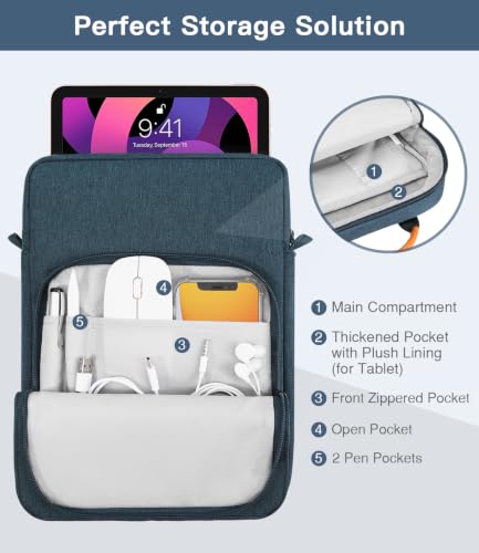 MoKo 9-11 Inch Tablet Sleeve Bag Handle Carrying Case with Shoulder Strap | Fits iPad Pro/Air/A16 11-inch, iPad 10th 10.9, iPad 9/8/7th 10.2, iPadAir 5/4th 10.9 and Tab S8/S9 11-inch, Indigo - color: Indigo, size: 9-11 inch