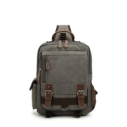 Sechunk Canvas Messenger Bag Sling Bag Crossbody Bag Shoulder Bag Retro Cross Body Handbags - color: Grey, size: Small