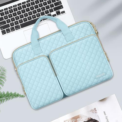 MOSISO 360 Protective Laptop Case 13.3 inch, 13-13.3 inch Laptop Sleeve | Compatible with MacBook Air/Pro 13/Pro 14,HP Dell ASUS Lenovo, Square Quilted Bag with 2 Pockets&Handle&Belt, Ice Blue - color: Ice Blue, size: 13.3 inch